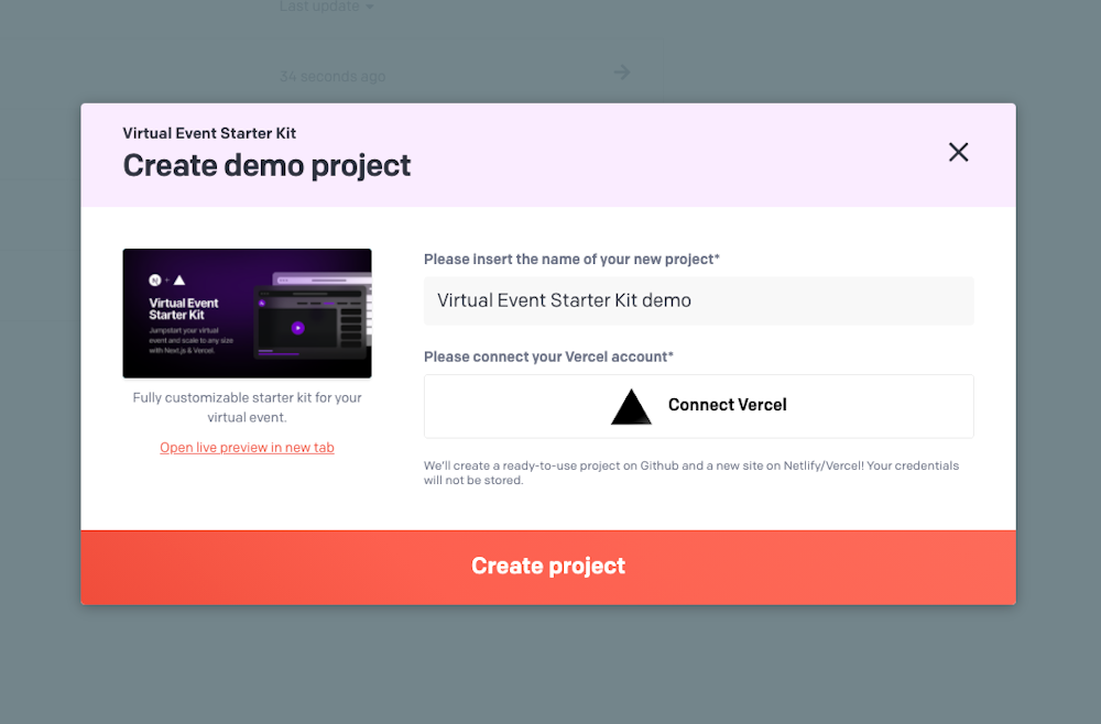 Project starters - "Project Starter" button - DatoCMS Docs