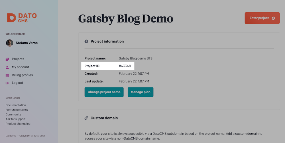 Project starters - "Project Starter" button - DatoCMS Docs