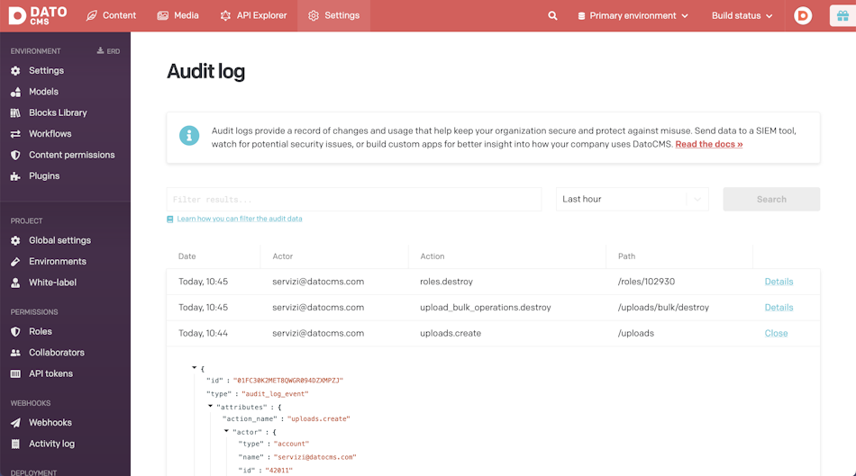 Audit Logs interface