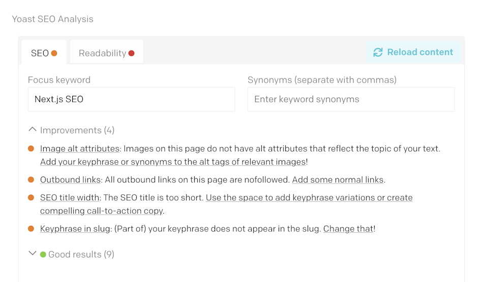 SEO analysis tool headless cms