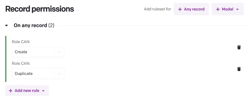 New splitted permission: Create and Duplicate record permissions