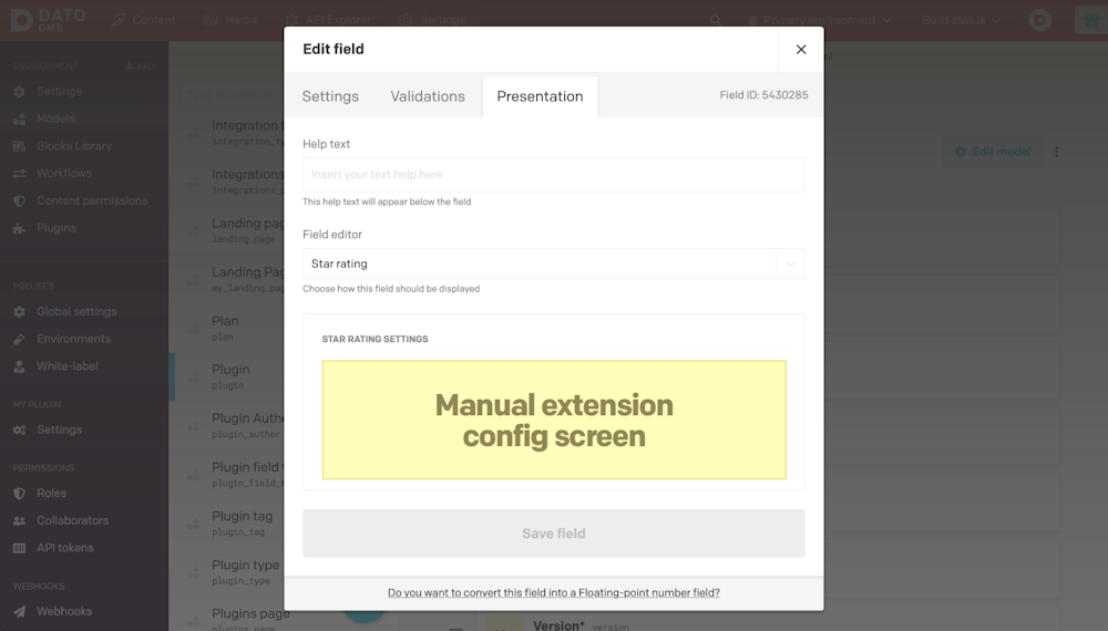 Plugin SDK - Manual field extensions - DatoCMS Docs