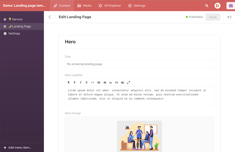 Landing page template backend