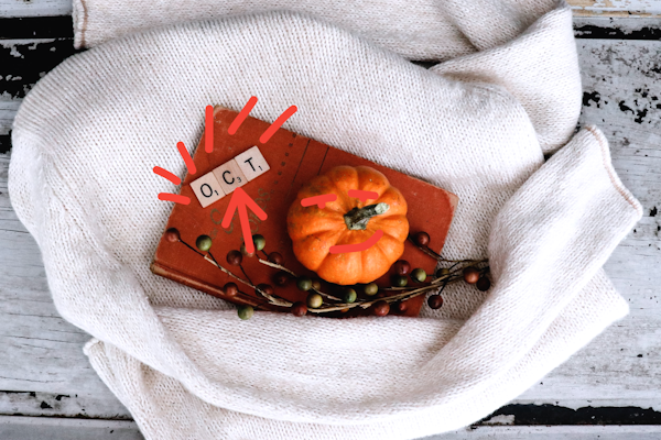 round orange pumpkin card on gray apparel