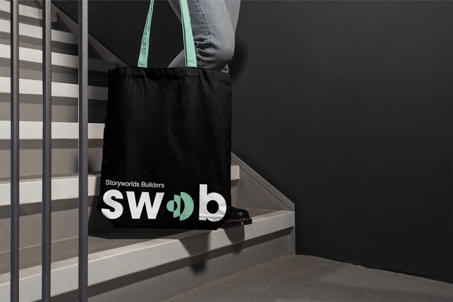 The visual identity of SWOB on a totebag
