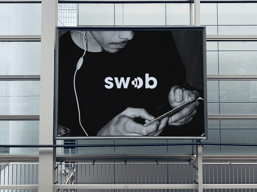 The visual identity of SWOB on a billboard