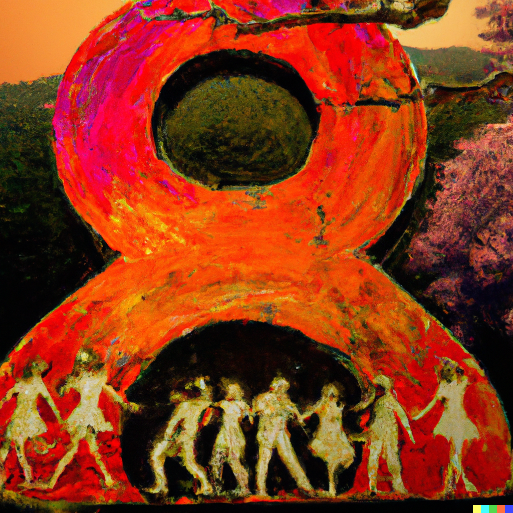 8 geeks from DatoCMS dancing full of joy. Dall-e credits