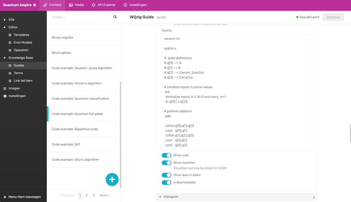 Screenshot of the CMS with a content editor