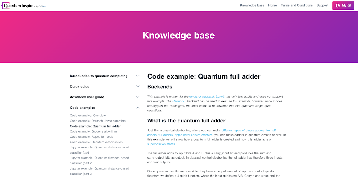Screenshot of the knowledge base page
