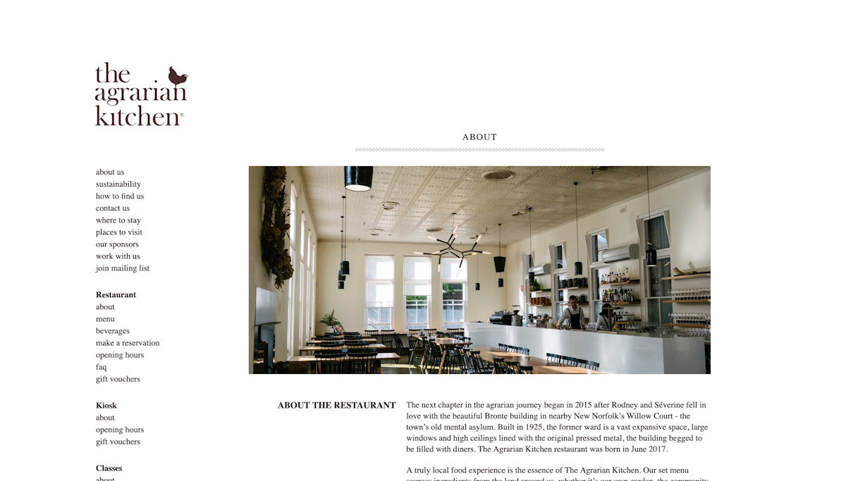 Example of The Agrarian Kitchen's website design.