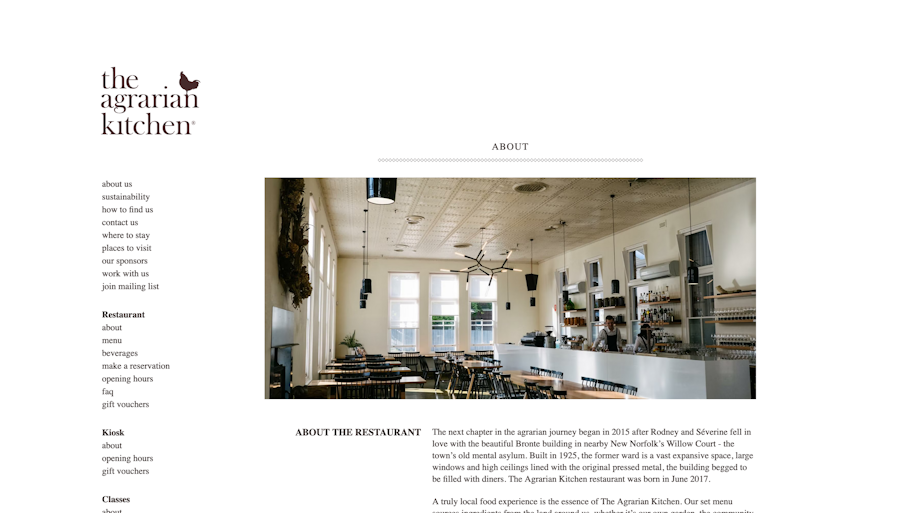 Example of The Agrarian Kitchen's website design.
