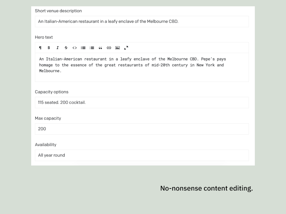An example of simple content editing in DatoCMS.