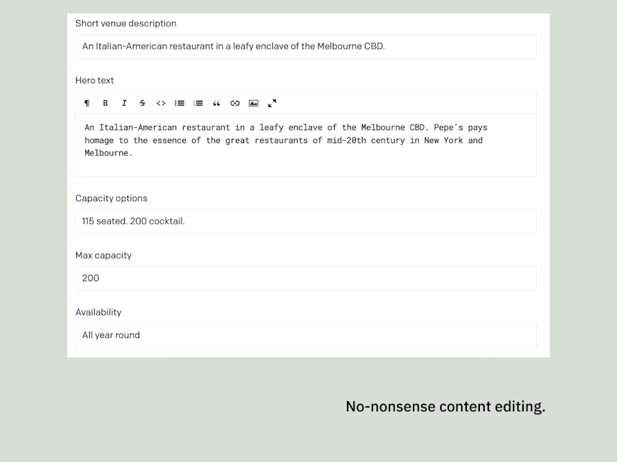 An example of simple content editing in DatoCMS.