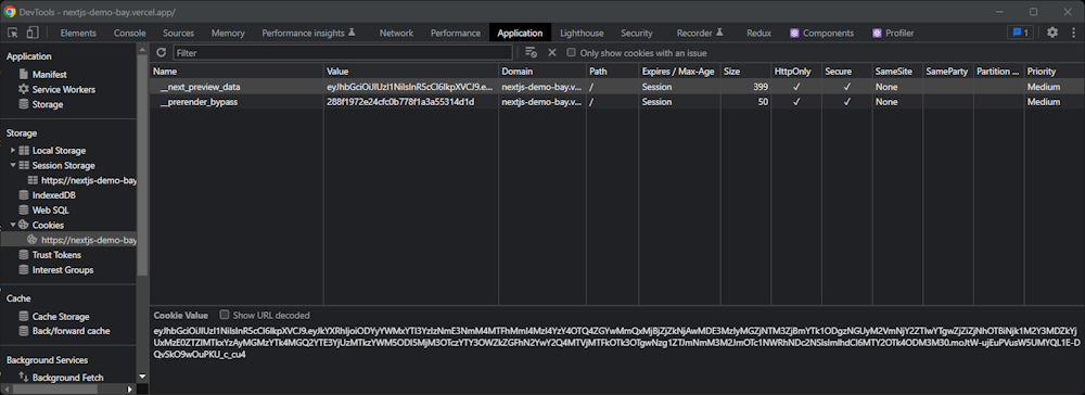 next.js preview mode cookies