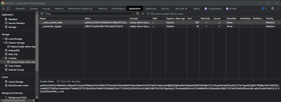 next.js preview mode cookies