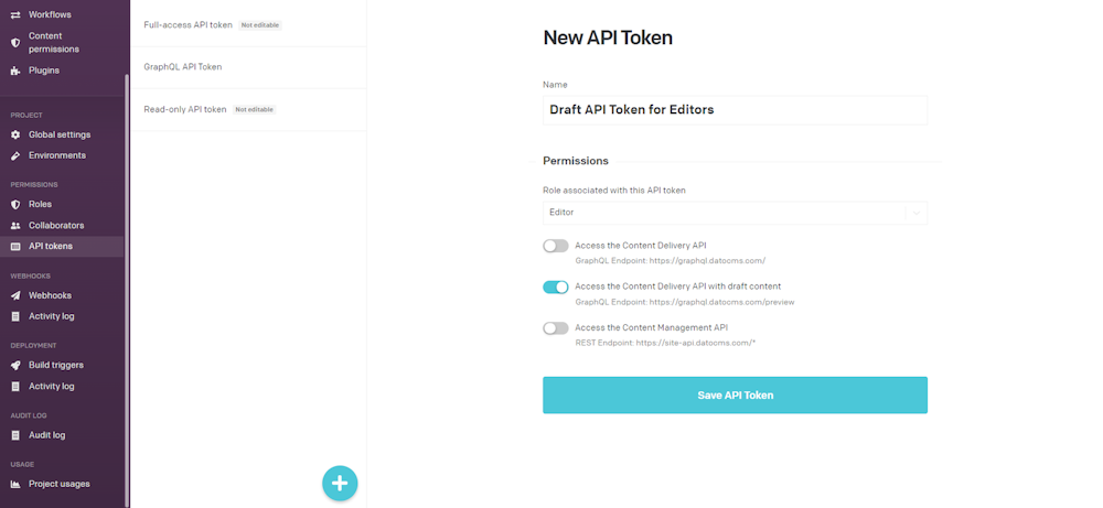 Creating a DatoCMS API Token