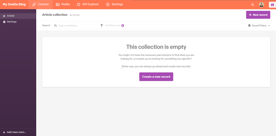 The content management page for the “Article” model