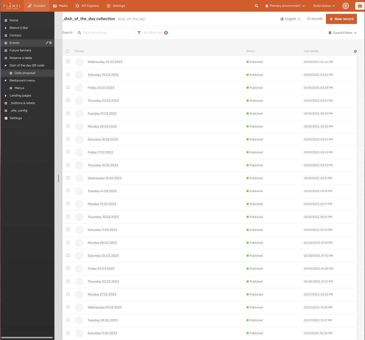 Dynamic section for the daily menu