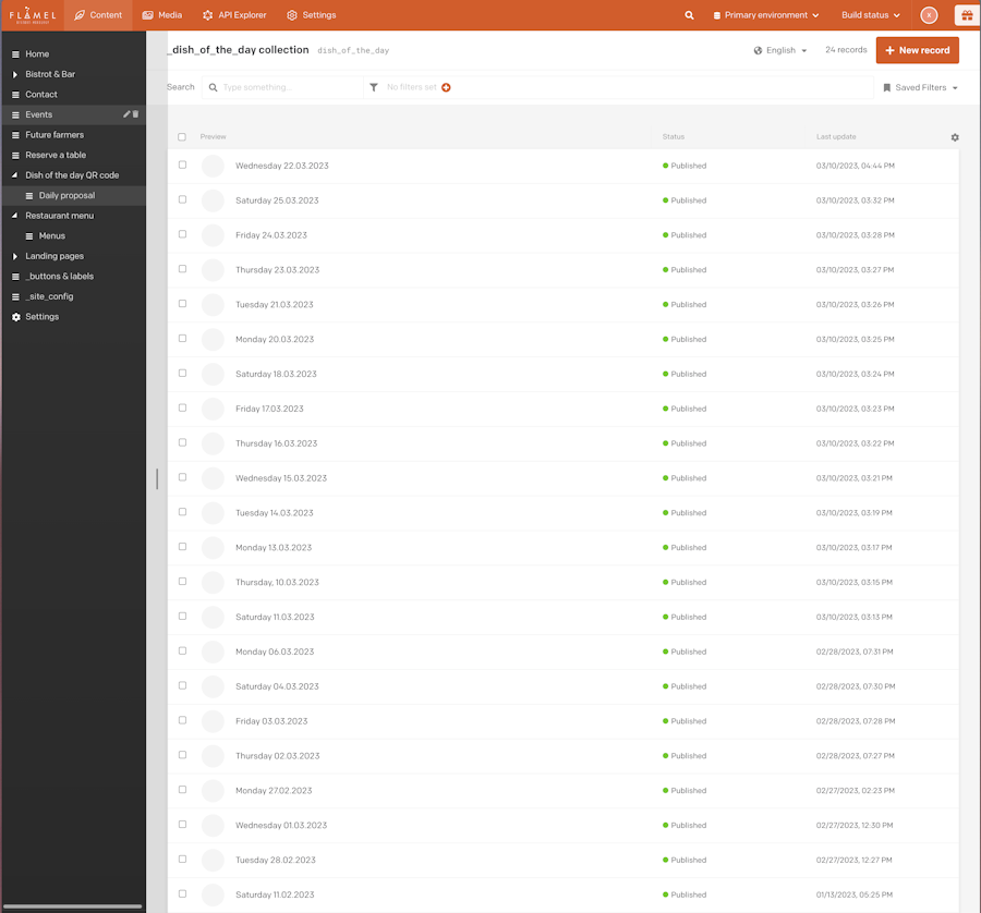 Dynamic section for the daily menu
