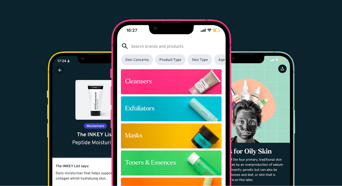 Skin Rocks app: search function, product highlight, advice blog