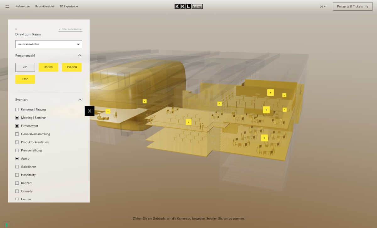 3D Experience Screen with venue configurator
