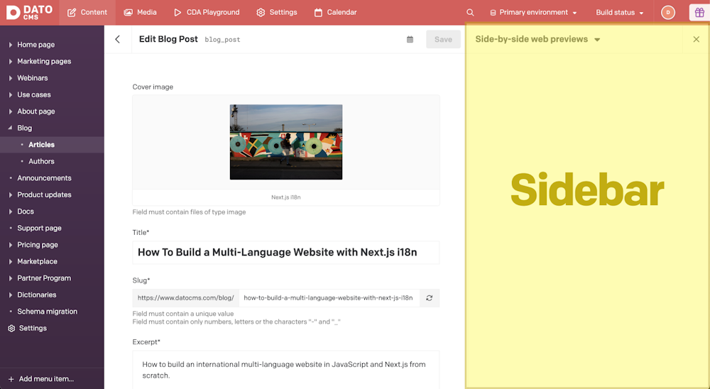 Plugin SDK - Sidebars and sidebar panels - DatoCMS Docs