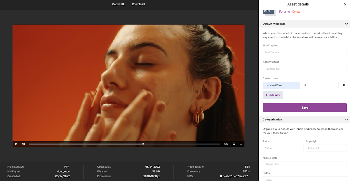 Dato lets you customise the thumbnail by choosing a certain timestamp on a video