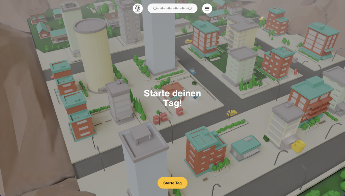 Birds-eye view of the Choose Better 3D world.
