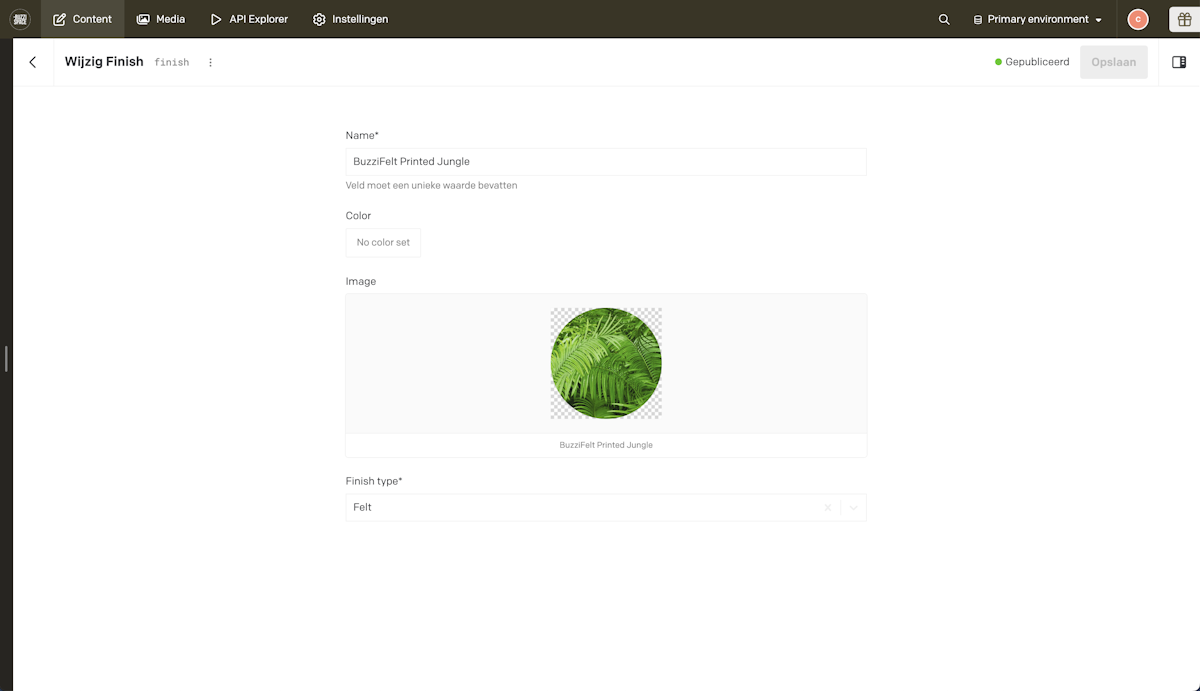 Screenshot of Dato CMS containing a finishing type