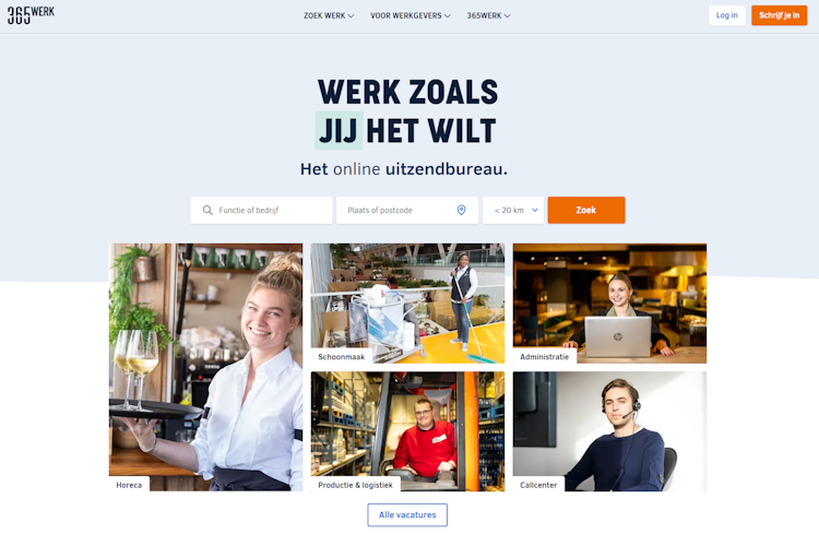 The homepage of 365werk.nl