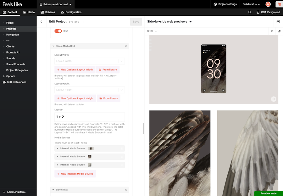 Media grid block on project page