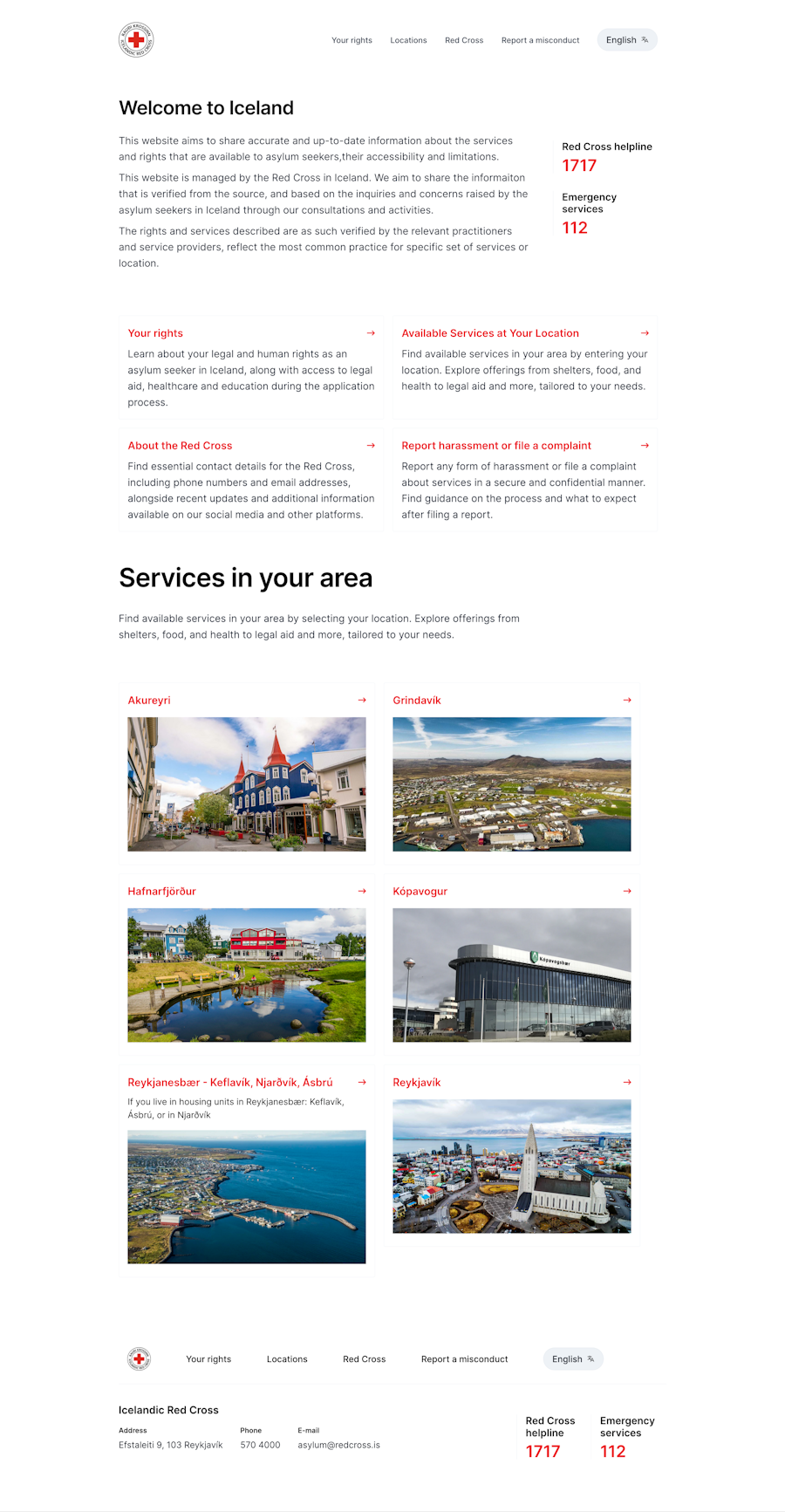 Overview of the home page, in English