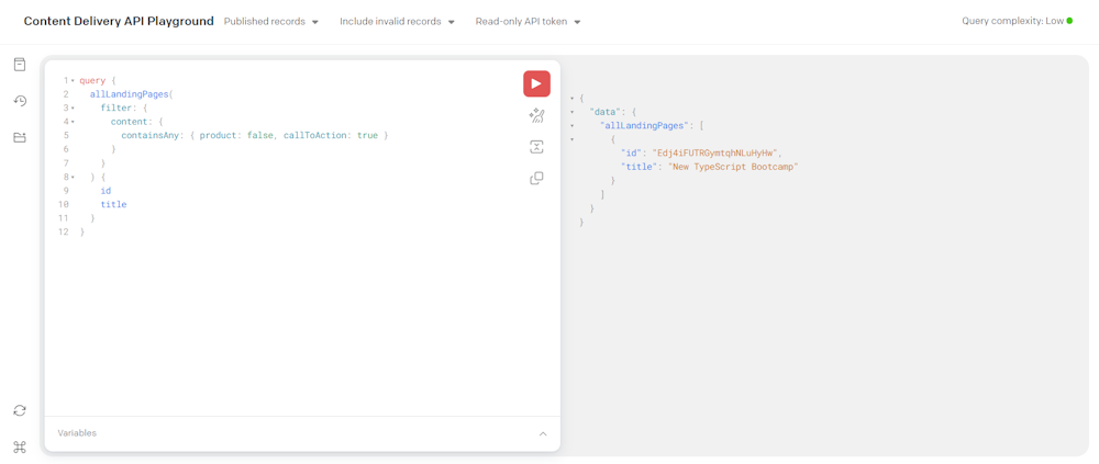 The query result in the Content Delivery API Playground