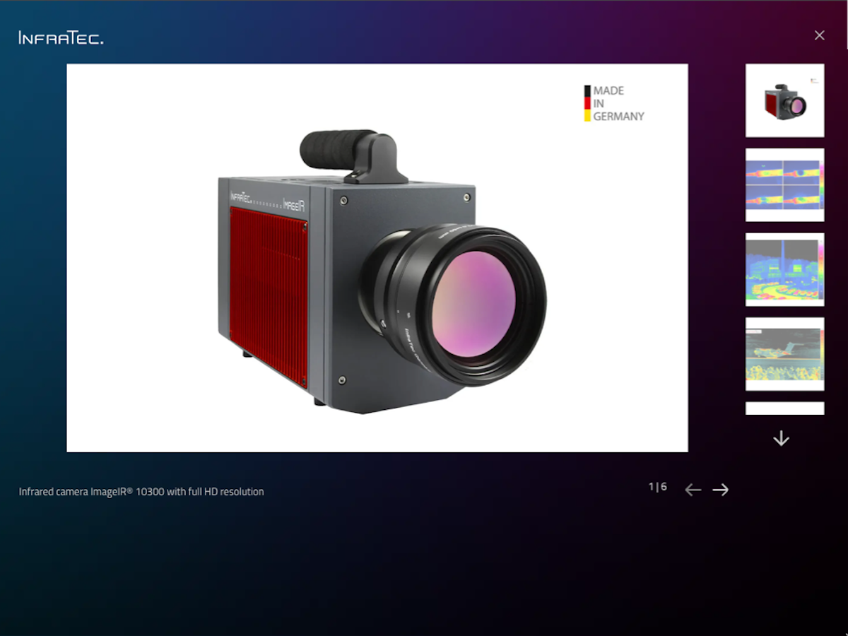 InfraTec's full-screen gallery, showcasing high-resolution product images for an immersive visual experience