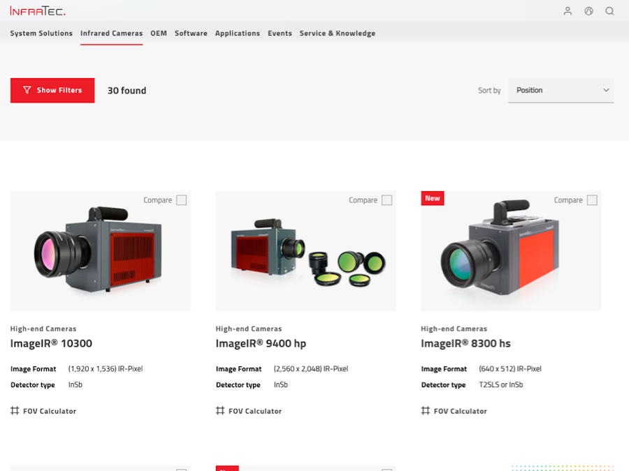 Extensive camera database with comprehensive filtering options.