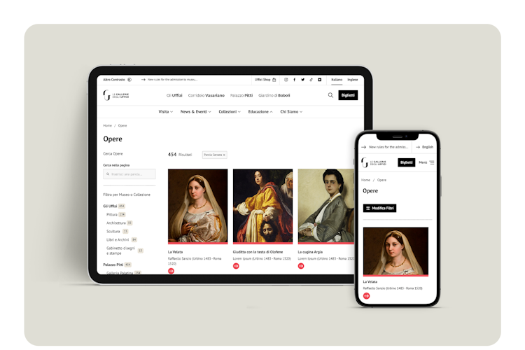 Cover Scheda Progetto Uffizi sito Uffizi realizzato con DatoCMS da desktop e Mobile
