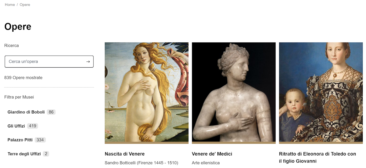 Pagina opere Uffizi