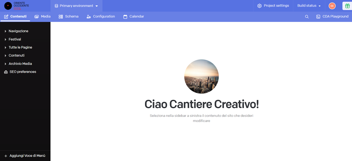 Screenshot della fashboard DatoCMS del sito di Oriente Occidente