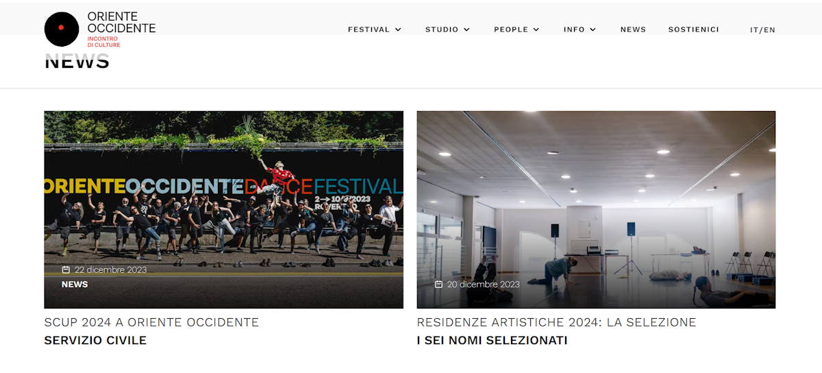 Screen della pagina news del sito Oriente Occidente