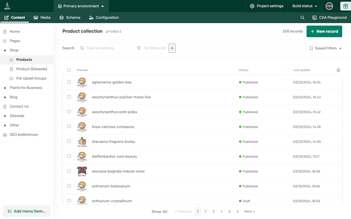 Dato Root Product Collection Page