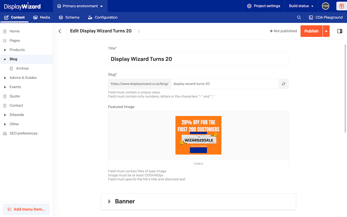 Dato Display Wizard Blog Model