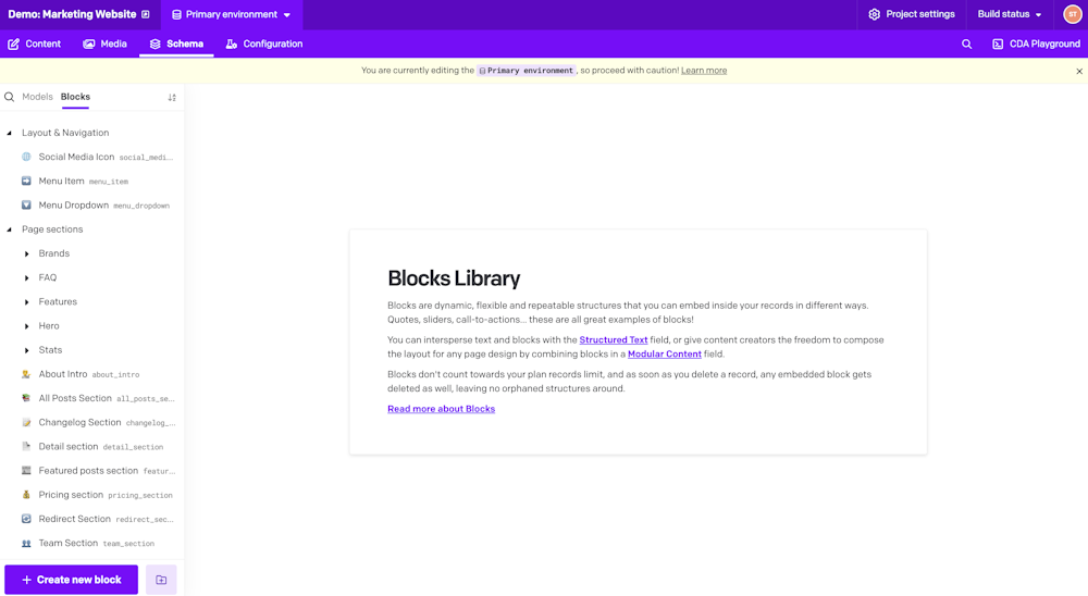 Content modelling - Blocks - DatoCMS Docs