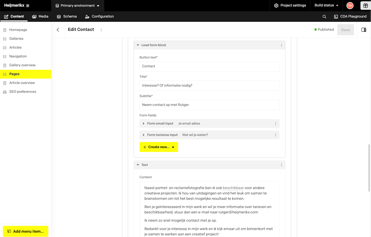 Call to action with customizable form fields