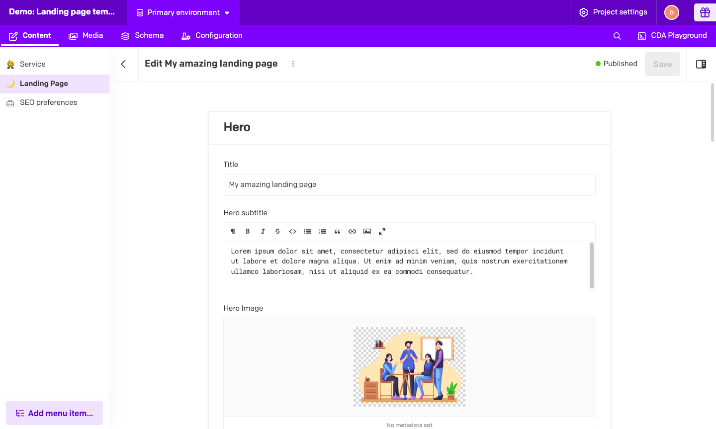 Landing page template backend