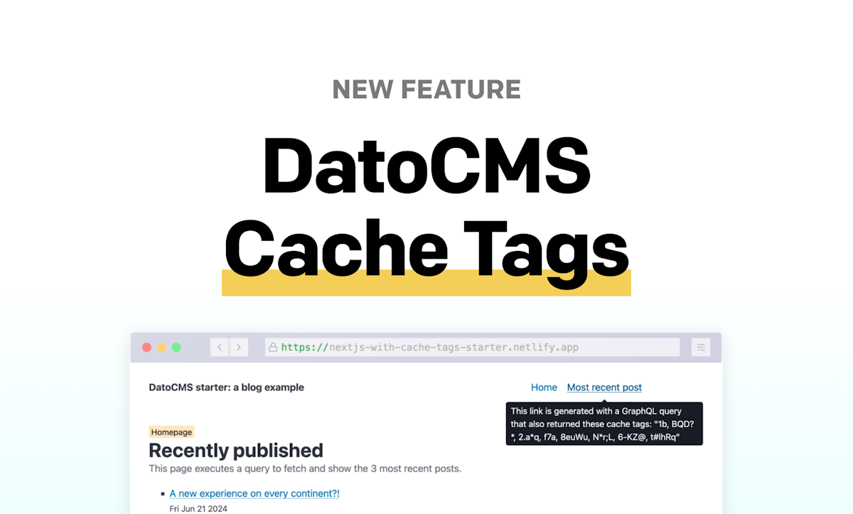 Cache Tags Introducing DatoCMS Cache Tags: Effortless, surgical page regeneration ...