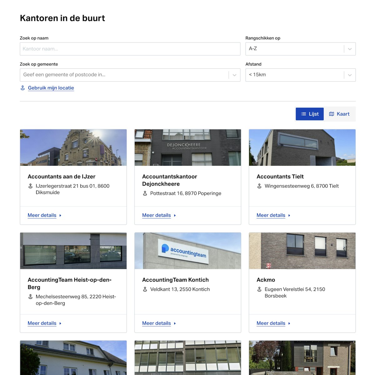 Screenshot of offices overview on pia.be