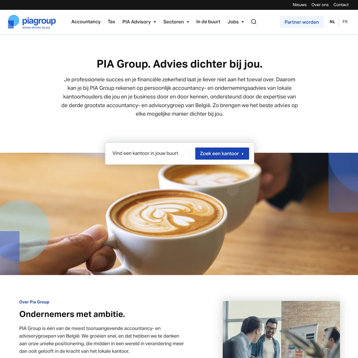 Screenshot of homepage on pia.be