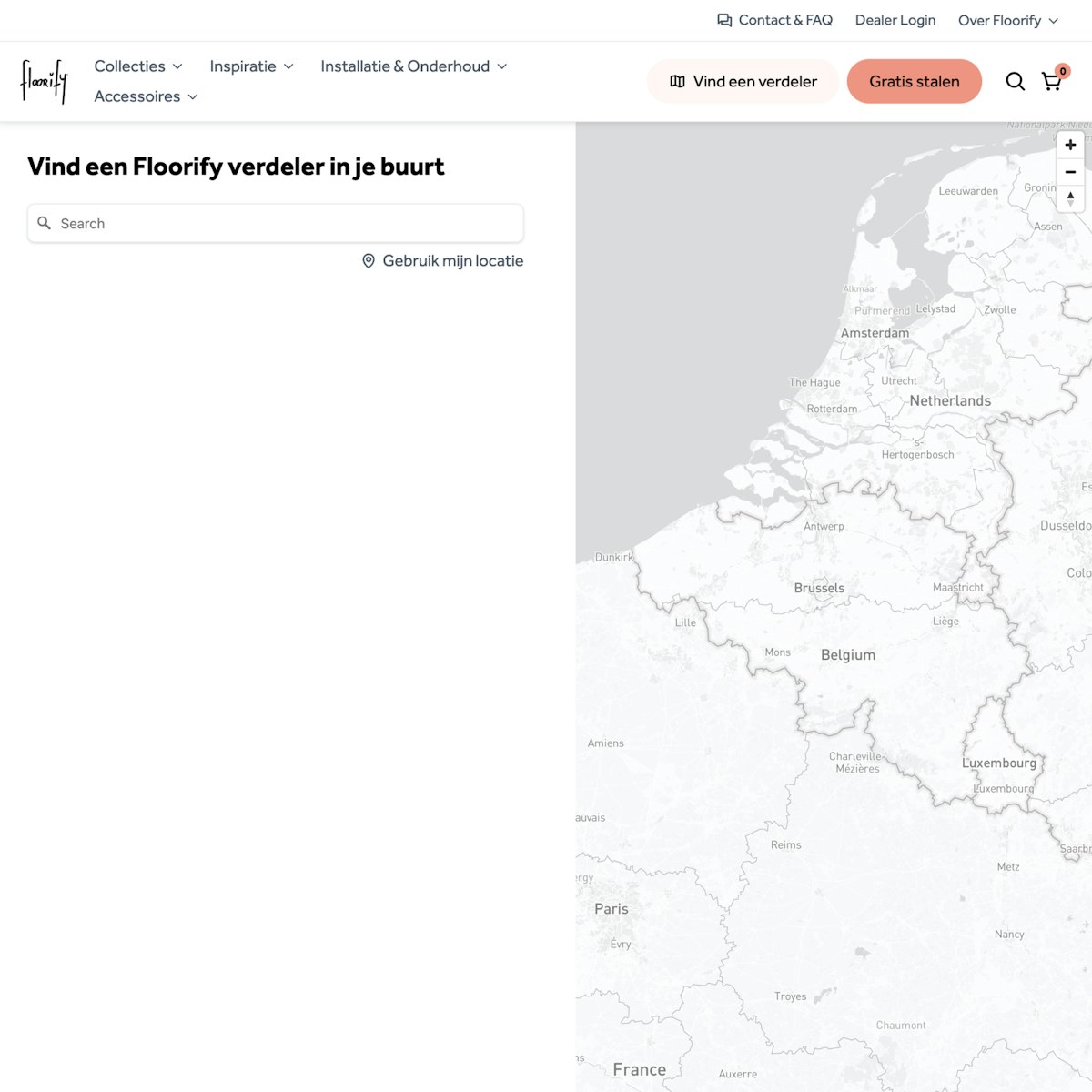 Screenshot of the Floorify dealer search
