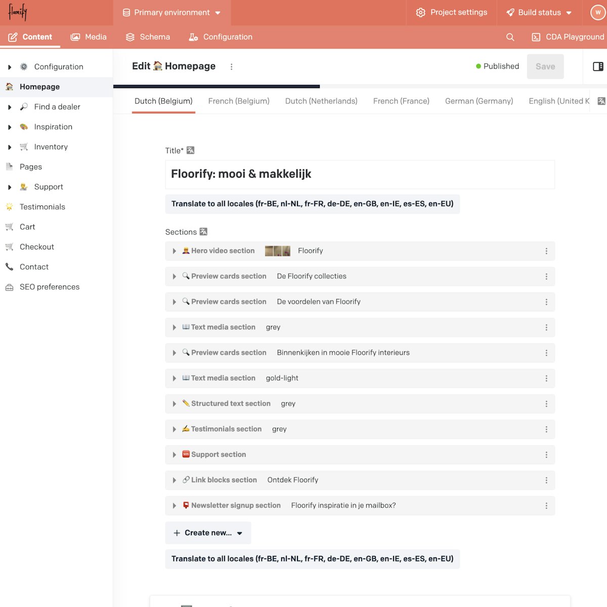 Screenshot of the Floorify DatoCMS interface