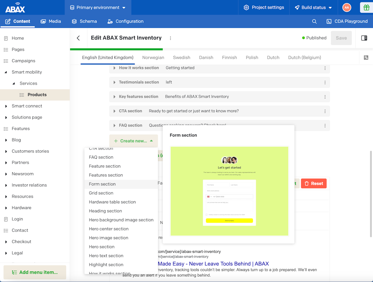 Product page in DatoCMS